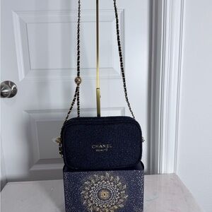 2025 Holiday Collection CHANEL Dark Blue Crossbody Bag with Gold Accents